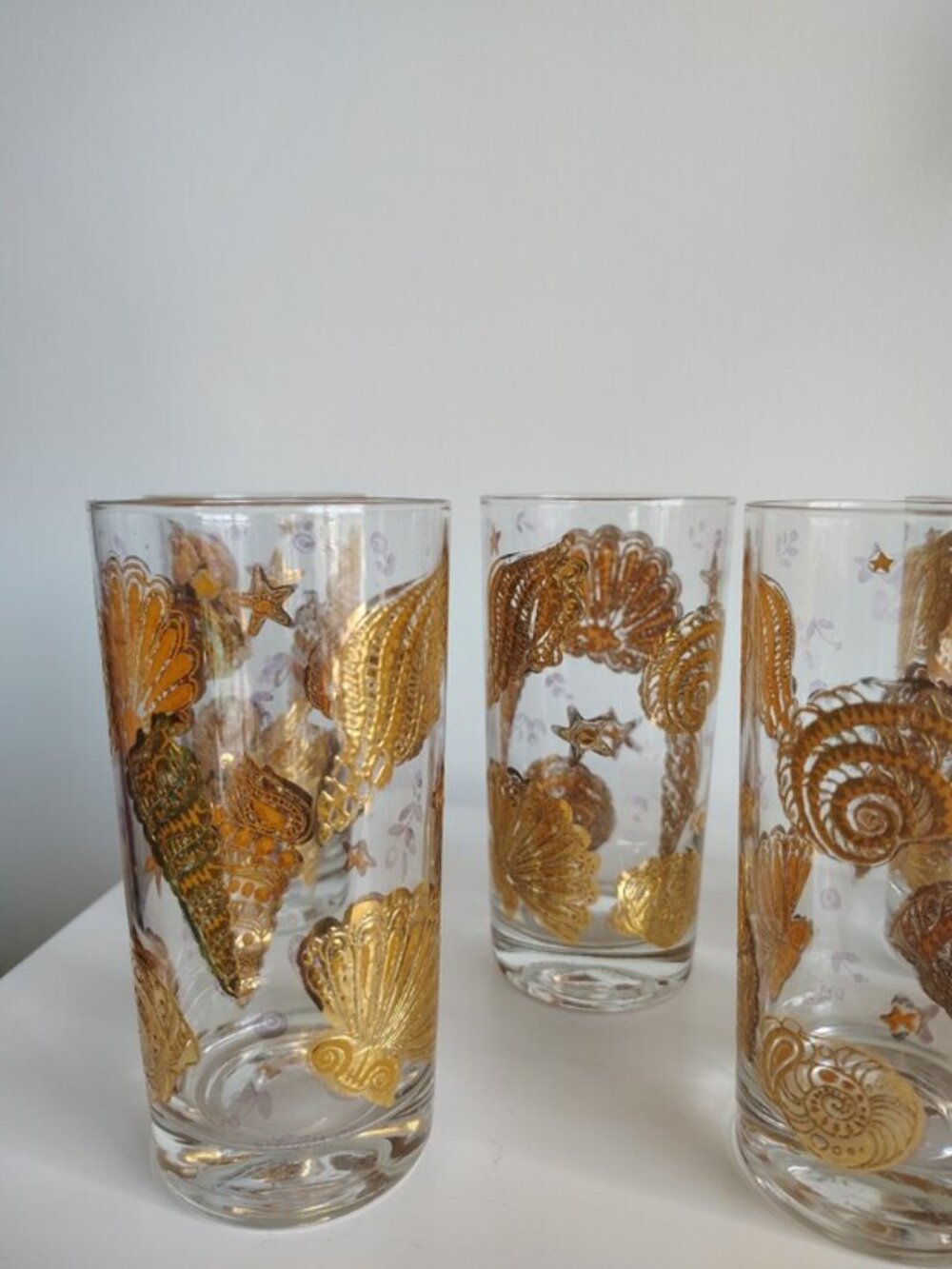 Culver Vintage Mid-Century Seashells 22K Gold Gilt Highball Glasses Set of 6 - Picture 3 of 8